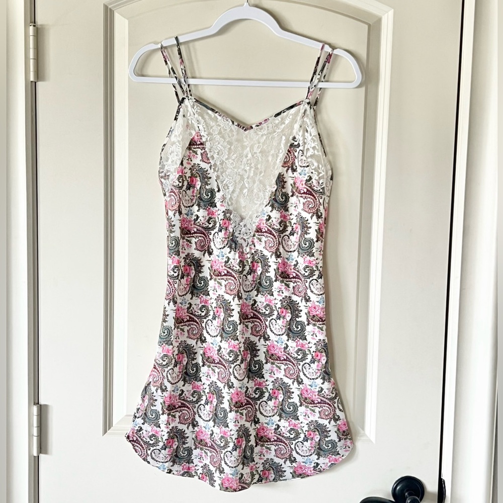 Vtg Victoria's Secret Gold Label Paisley Floral Lace Slip Dress NWT Small 80s